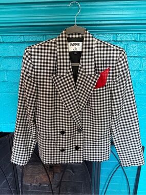 Kasper Black & White Gingham Blazer with Subtle Red Accent